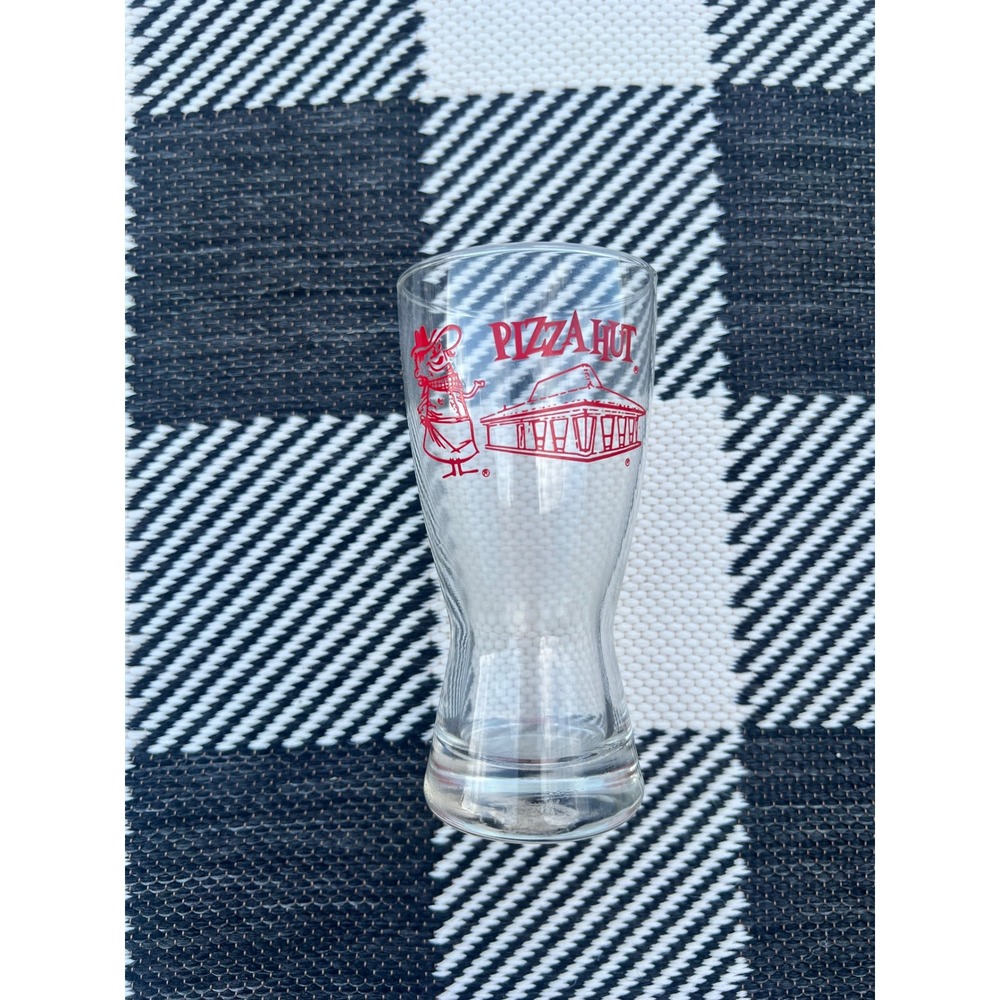 Vintage Pizza Hut Pizza Pete Mascot Red Roof Logo Pilsner Glass 6 Inch Retro